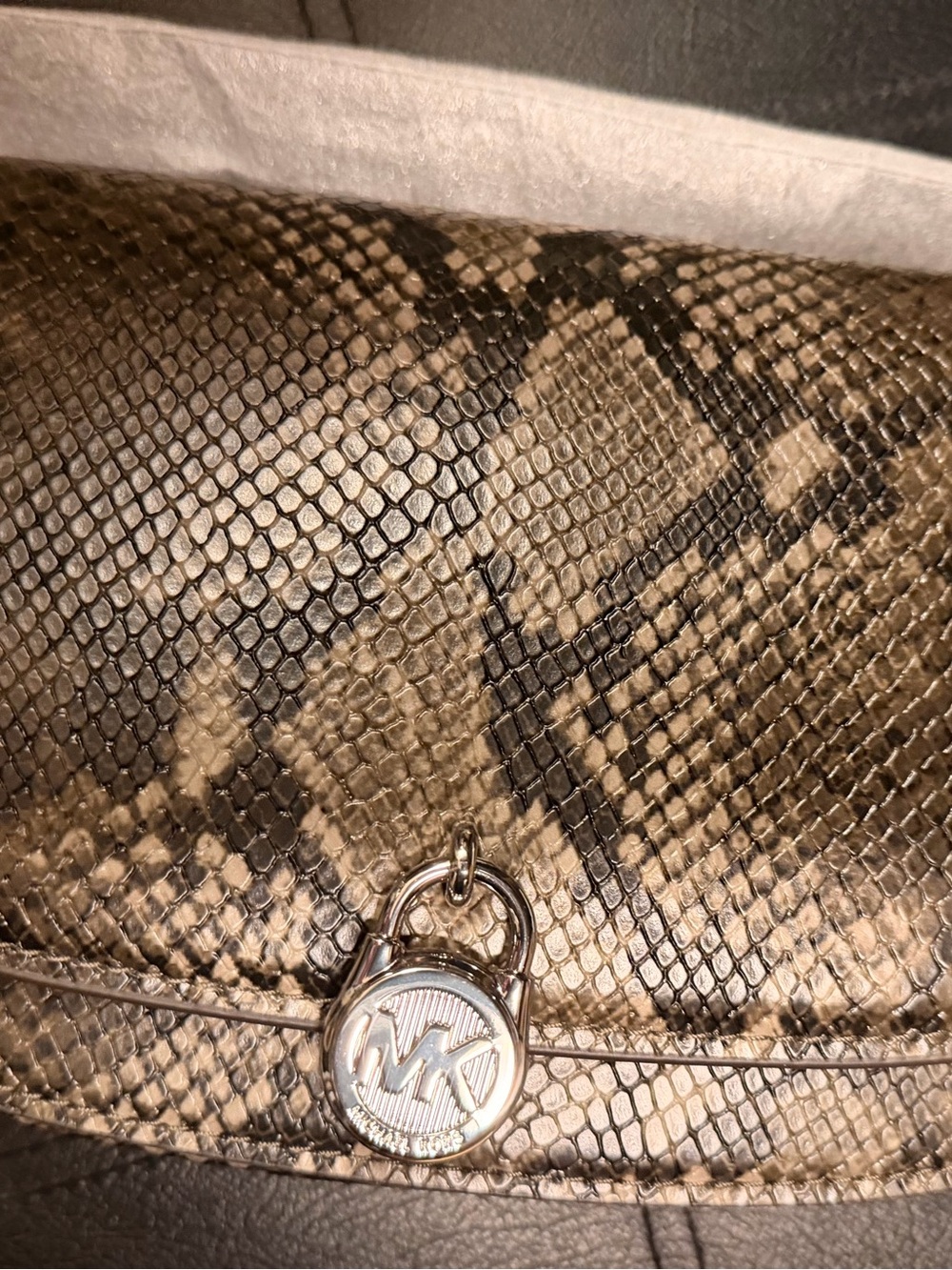 Michael Kors Python-Print Shoulder Bag in Brown and Black - Picture 2 of 5